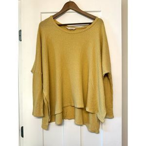 Audrey 3+1 Women's Top Size Small Yellow Mustard Thermal Long Sleeve Knit